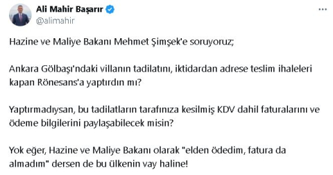 CHP'li Başarır'ın 'ev tadilatı' iddiasına Hazine ve Maliye Bakanlığı'ndan açıklama