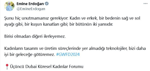 Emine Erdoğan'dan 'Küresel Kadınlar Forumu' paylaşımı